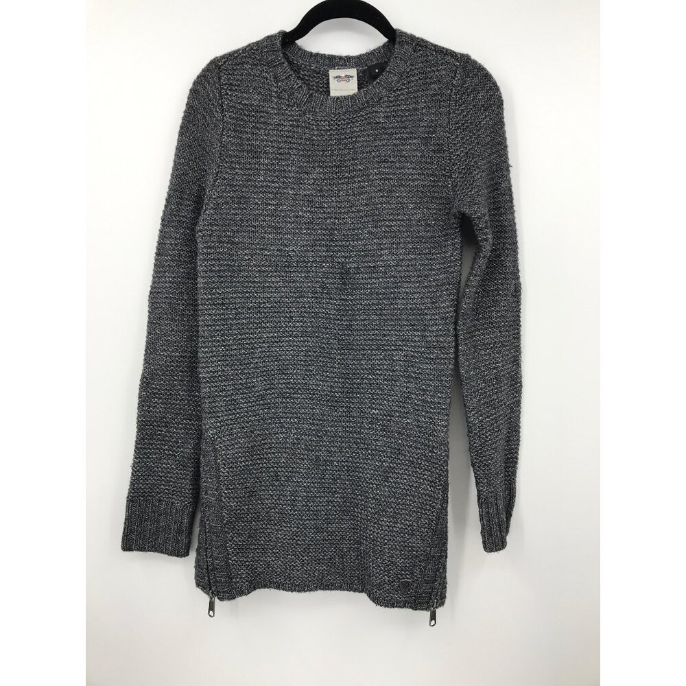 Harley Davidson Women's Knit Faux Leather Elbow Long Sleeve Sweater Gray Small